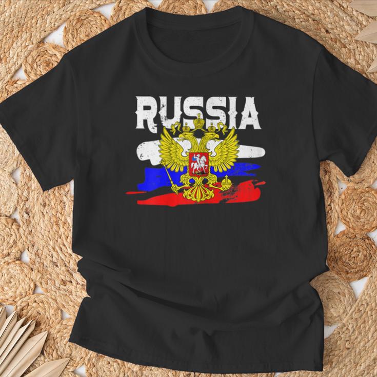 Russland Russia Russische Flagge Mit Adler Wappen T-Shirt Geschenke für alte Männer