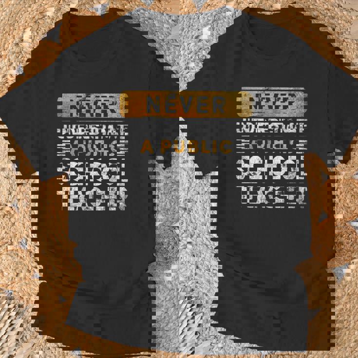 School Teacher Never Underestimate A Public School Teacher T-Shirt Gifts for Old Men
