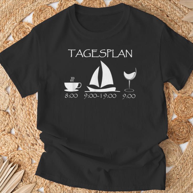 Segeln Tagesplan Segelschiff Geschenk Kaffee Wein Segler T-Shirt Geschenke für alte Männer