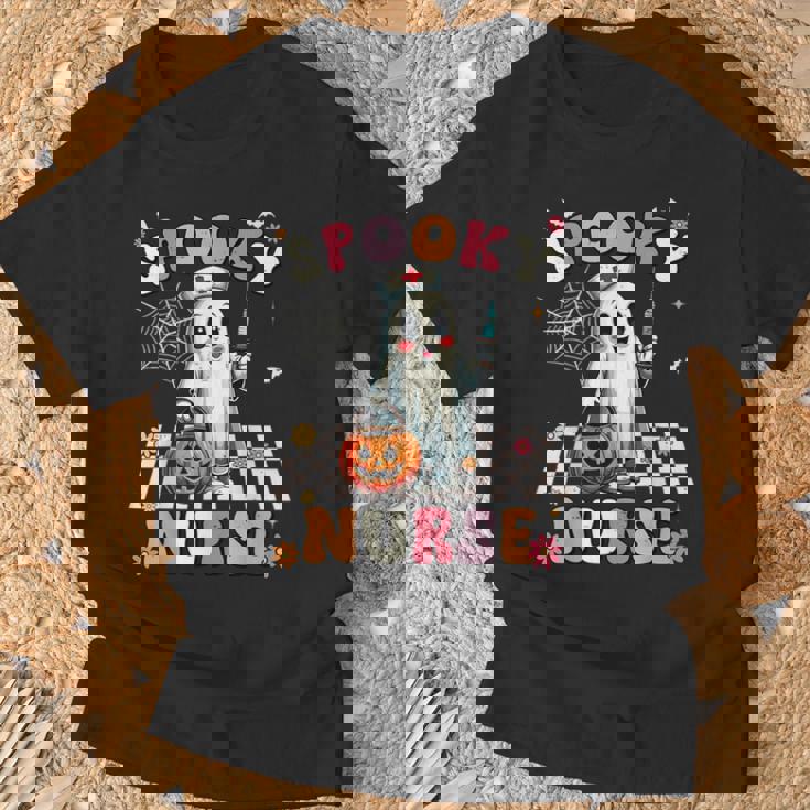 Spooky Nurse Ghost Halloween Cute Groovy Nursing Halloween T-Shirt Gifts for Old Men