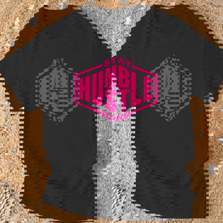 Stay Humble Hustle Hard Inspirational Hot Pink Urban Graphic T-Shirt Gifts for Old Men