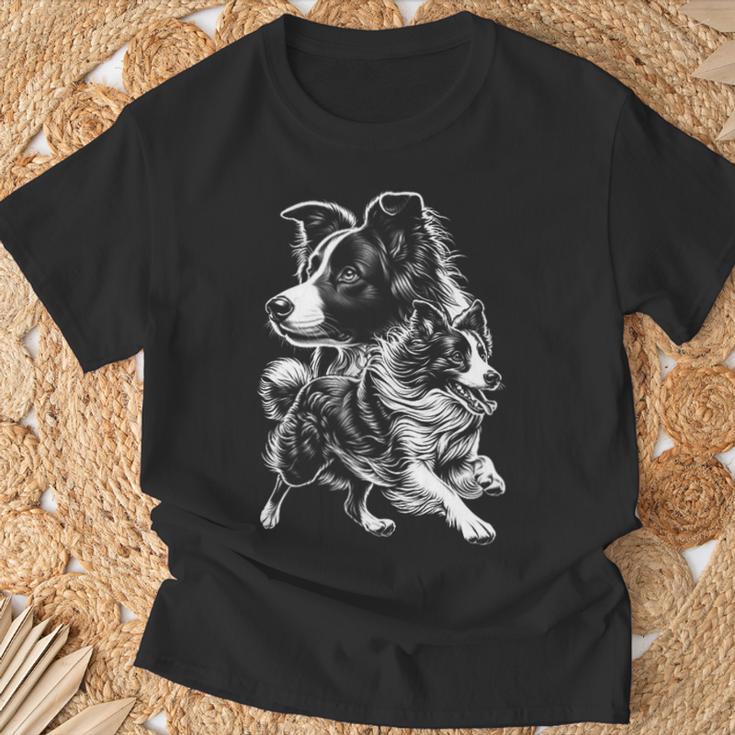 Super Cute Border Collie Cool Portrait On Chest T-Shirt Geschenke für alte Männer