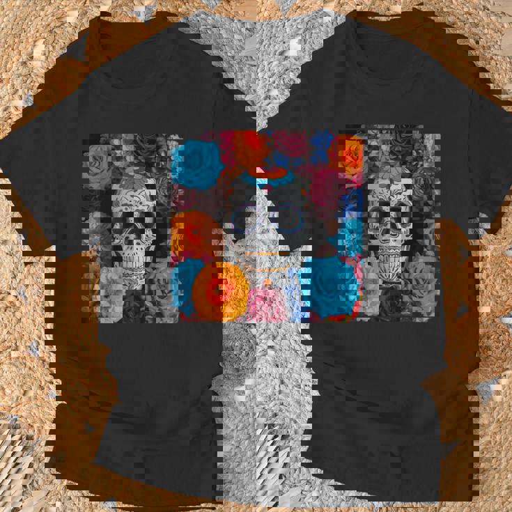 Tête De Mort Mexicaine Dia De Muertos Jour Des Morts Floral T-Shirt Cadeaux pour les vieillards