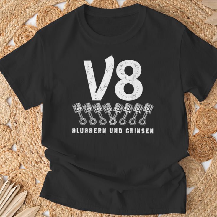 V8 Blubbern Und Grinsen Hubraum 8 Zylinder Car Lovers8 S T-Shirt Geschenke für alte Männer