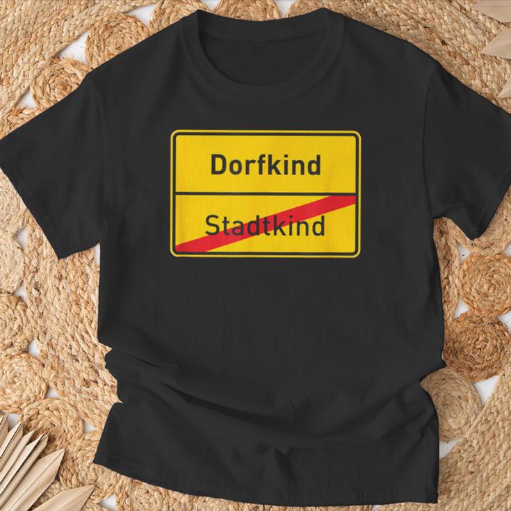 Village Sign Dorfkind Stadtkind T-Shirt Geschenke für alte Männer