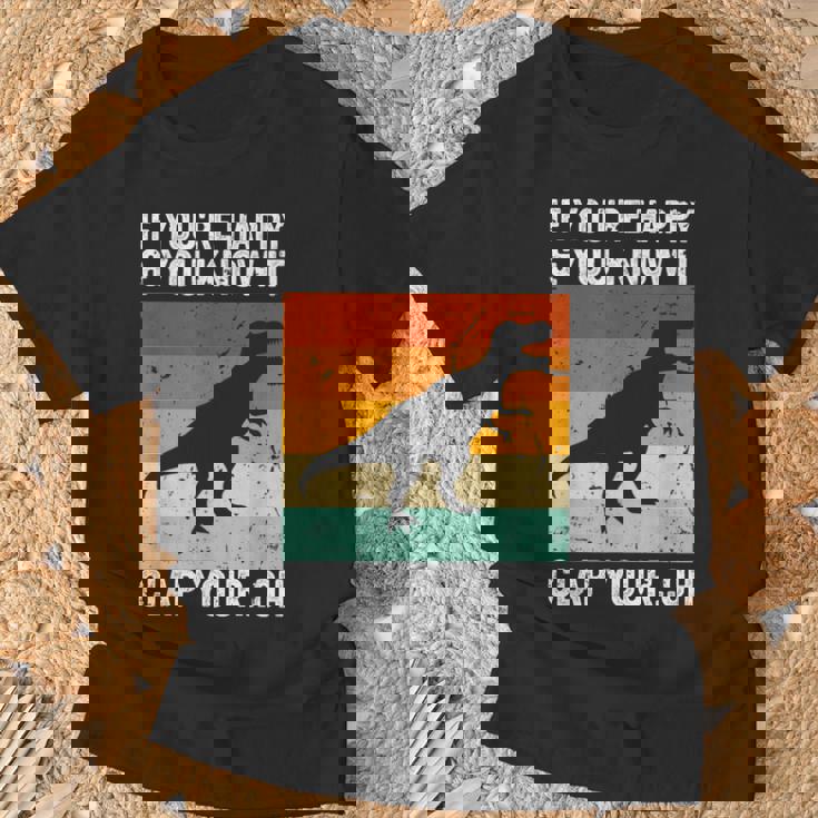 Vintage Retro If You're Happy And You Know It T-Rex Dinosaur T-Shirt Gifts for Old Men