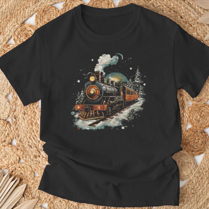 Weihnachtszugintage Dampflokomotive Retro Zug Leiter T-Shirt Geschenke für alte Männer