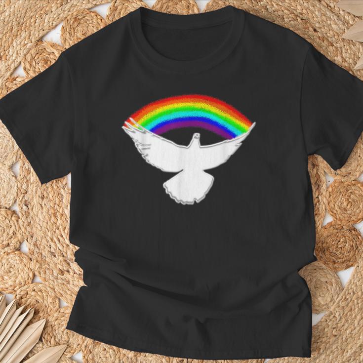 Weiße Friedenstaube Mit Regenbogen T-Shirt Geschenke für alte Männer