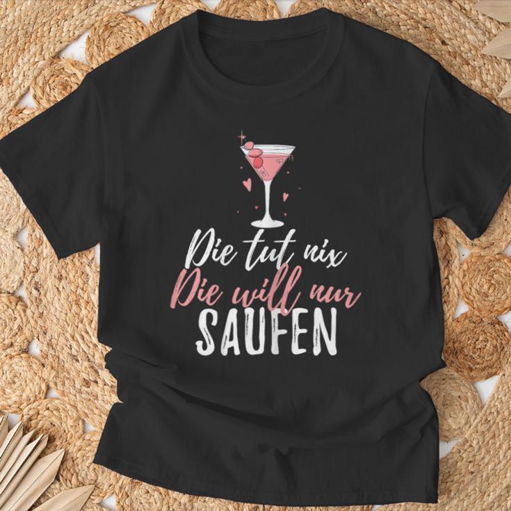 Women's Die Tut Nix Die Will Nur Saufen Girls' Strip Sauftour T-Shirt Geschenke für alte Männer