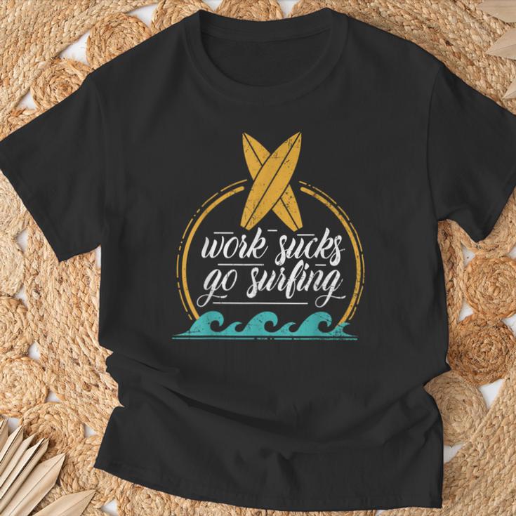 Work Sucks Go Surfing -Intage Surfboard For Women T-Shirt Geschenke für alte Männer