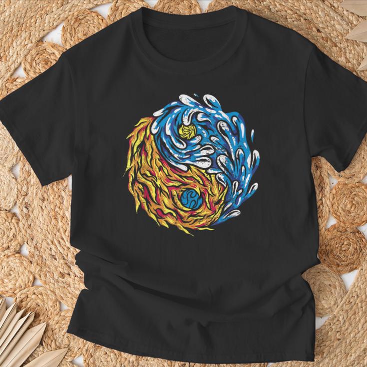 Ying Und Yang Feuer Und Wasser Chinesische Symbole China Fan T-Shirt Geschenke für alte Männer