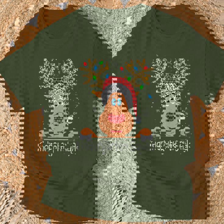 Kindergarten Squad Plaid Reindeer Santa Teacher Christmas T-Shirt Gifts for Old Men