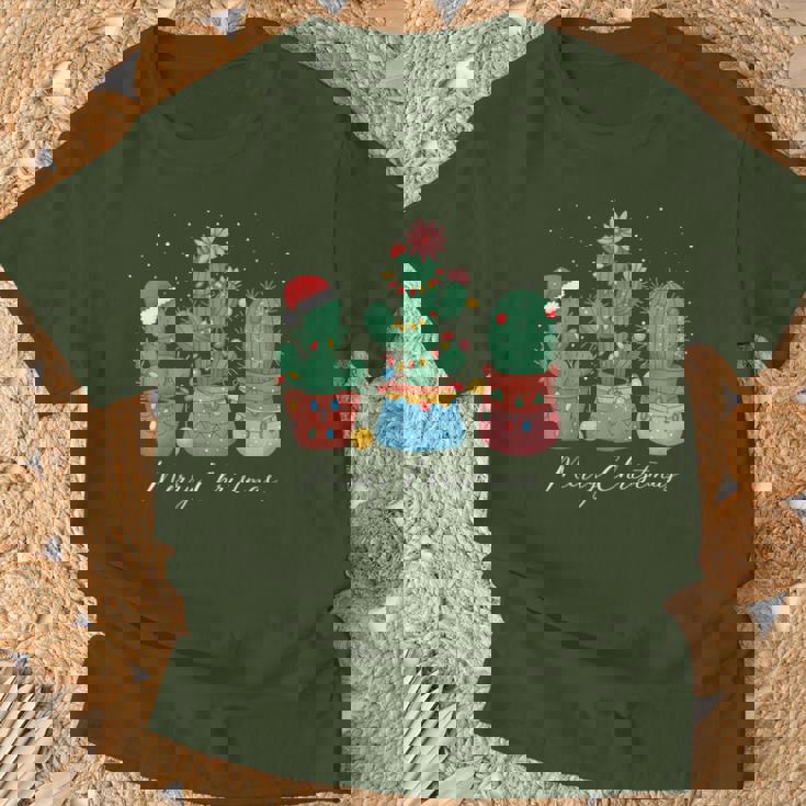 Merry Christmas Cactus Tree Lights Cactus Lover Xmas T-Shirt Gifts for Old Men