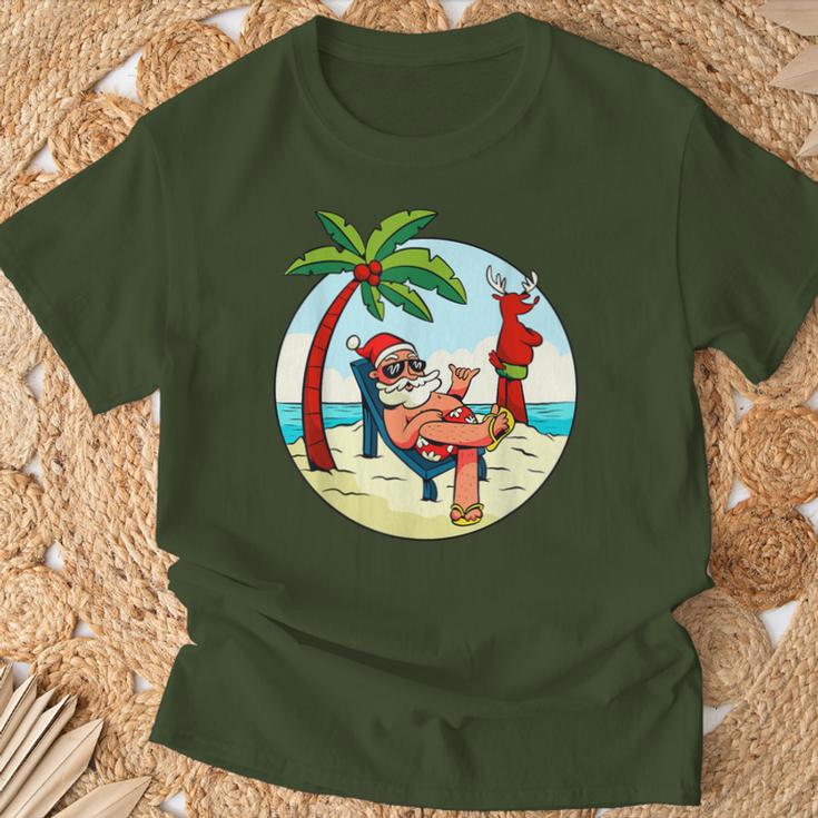 Santa Claus Reindeer Beach Swimming Trunks Palm Trees Christmas T-Shirt Geschenke für alte Männer