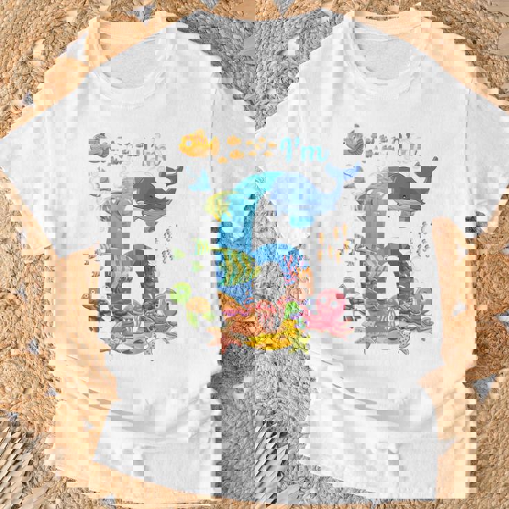 Bambino 6 Annoecchio Pesce Balena Oceano-Theme 6 ° Compleanno Ragazzo Ragazza Maglietta Regalos para ancianos