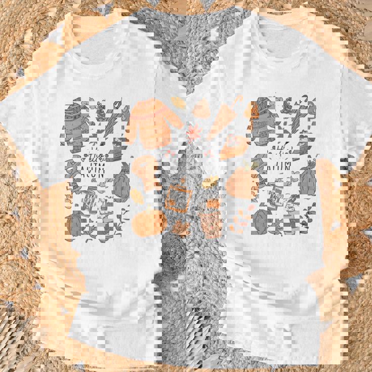 Camicia Retrò Hello Autumn Carino Stagione Autunno Pumpkin Spice Con Collo A Maglietta Regalos para ancianos