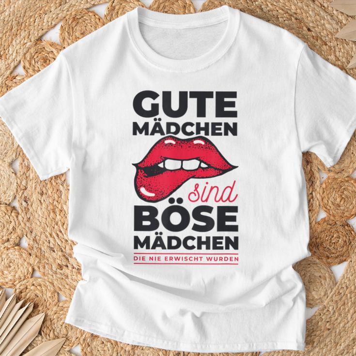 Cheeky Lips Gute Mädchen Böse Mädchen Spruch Gray T-Shirt Geschenke für alte Männer