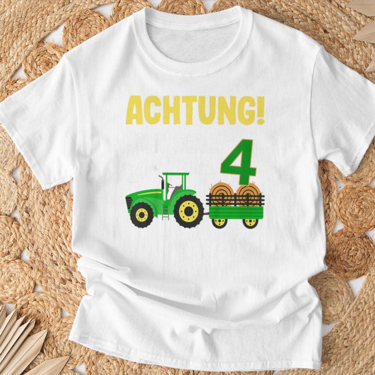 Children's 4Th Birthday Achtung Ich Bin Schon 4 Jahre Tractor Tractor T-Shirt Geschenke für alte Männer