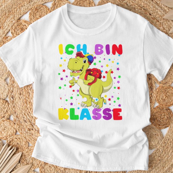 Children's Ich Bin 1 Class Dino Mit Schulsack T-Shirt Geschenke für alte Männer