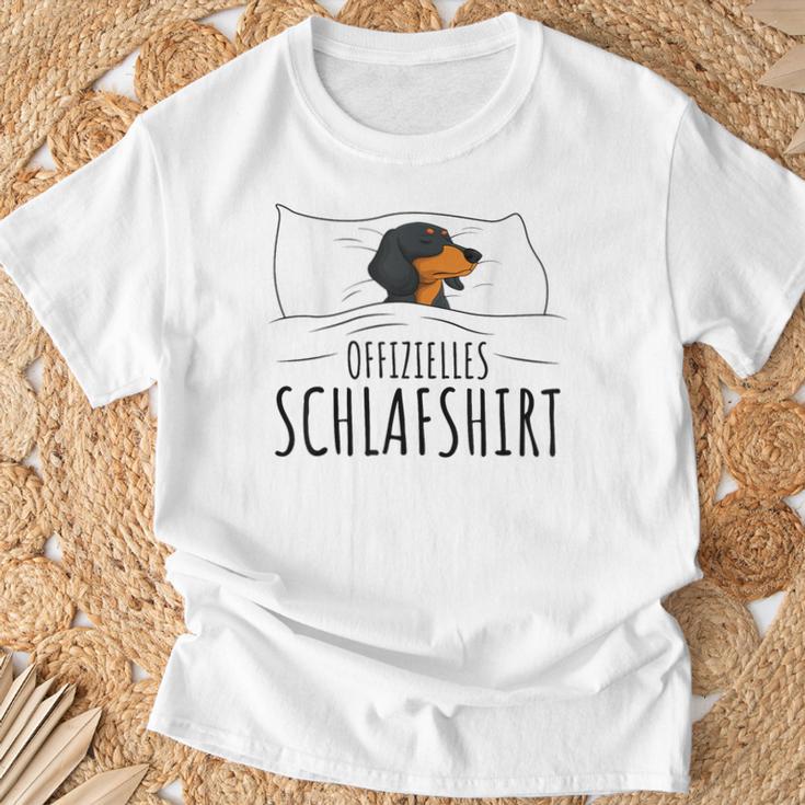 Dachshund Pyjama With Writing “Offizielles Schlaf” Idea T-Shirt Geschenke für alte Männer