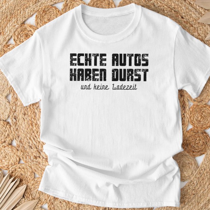 Echte Autos Haben Durst Motorschau Benzin Ps Autofan Gray T-Shirt Geschenke für alte Männer