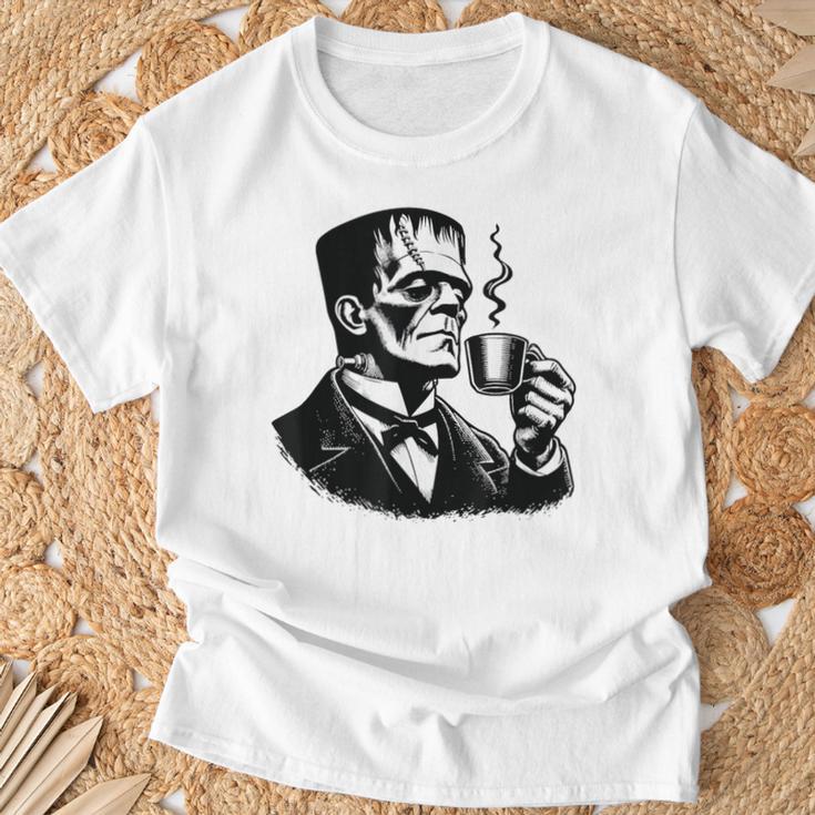 Frankenstein Coffee Drinker Horror And Caffeine Lovers Gray T-Shirt Geschenke für alte Männer