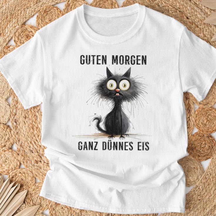 Katzen Spruch Guten Morgen Ganz Dünnes Eis T-Shirt Geschenke für alte Männer