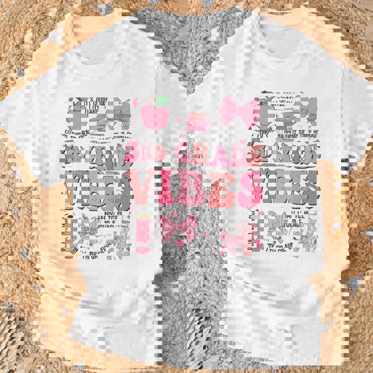 Girls 3Rd Grade Vibes Coquette Bow Back To School Teacher T-Shirt Gifts for Old Men