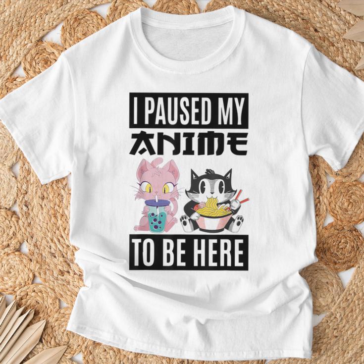 Ich Habe Meinen Anime Pausiert Hier Zu Sein Ramen Kawaii Cat Gray T-Shirt Geschenke für alte Männer