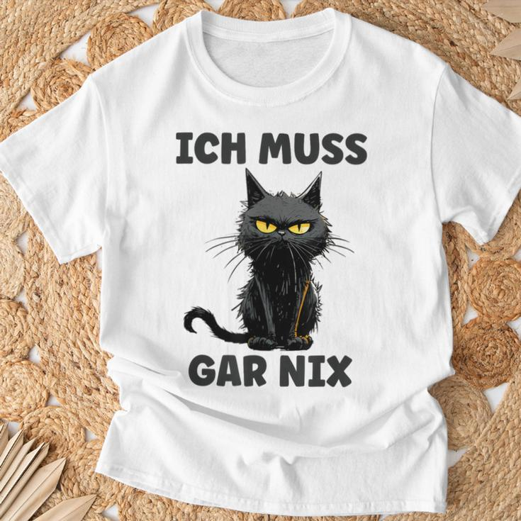 Ich Muss Gar Nix Böse Katze Inabhäng T-Shirt Geschenke für alte Männer