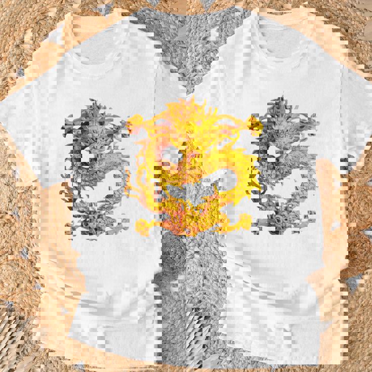L'impavida Sagoma Del Drago Cinese Dorato Maglia A Manica Maglietta Regalos para ancianos