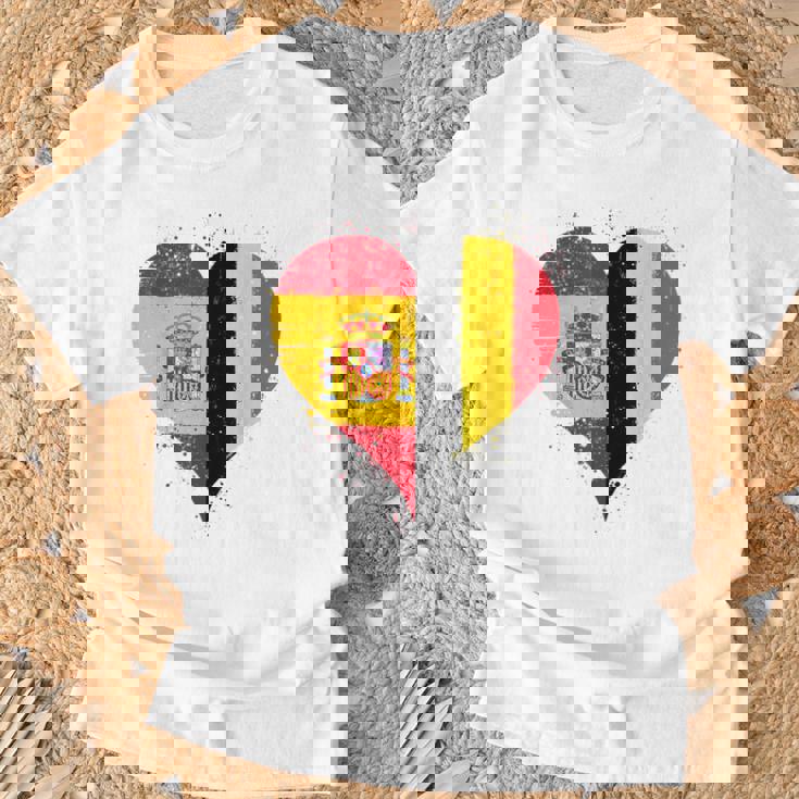Moitié Espagnole Moitié Belge Un Drapeau Espagne Belgique T-Shirt Cadeaux pour les vieillards