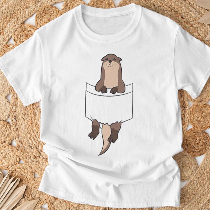 With Otter In Der Tasche Seeotter Liebe Otter Gray T-Shirt Geschenke für alte Männer