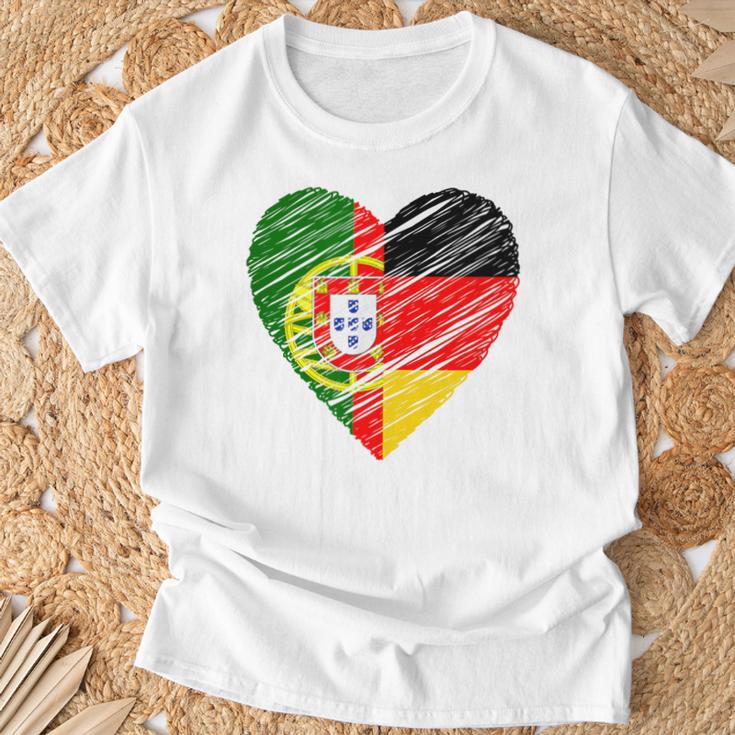 Portugal Germany Heart Germany Flag Portuguese Flag Heart Blue T-Shirt Geschenke für alte Männer