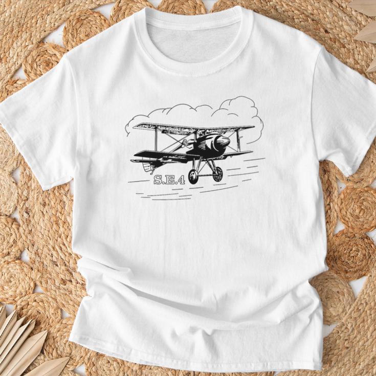 Se4 Britischer Doppeldecker Fliegende Wolken T-Shirt Geschenke für alte Männer