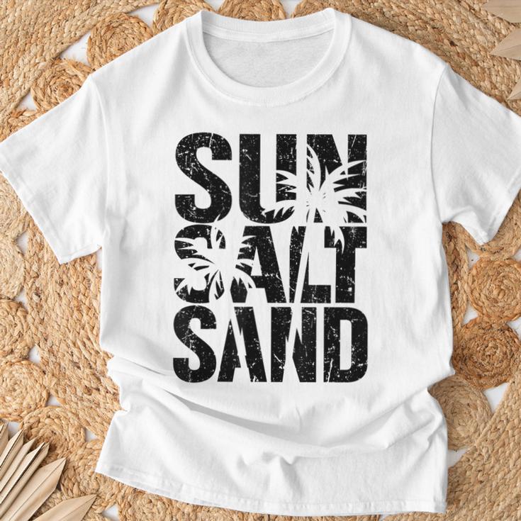 Sun Salt Sand Sommer Retro Fröhlich Urlaub Palm Tree Gray T-Shirt Geschenke für alte Männer