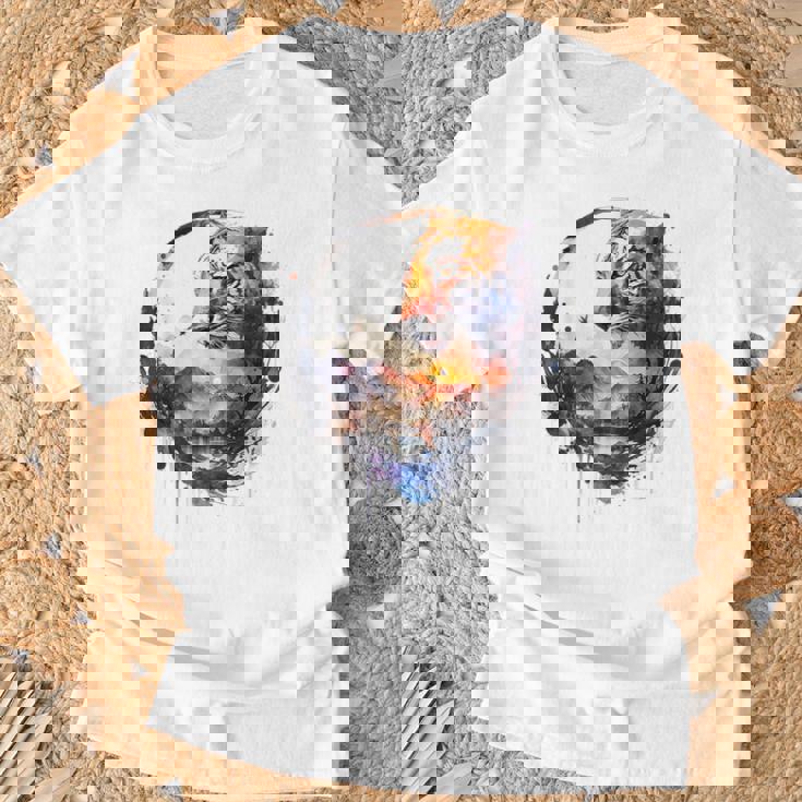 Tigre Animal Amante Arte Montañas Animal Tigre Camiseta unisex Regalos para ancianos
