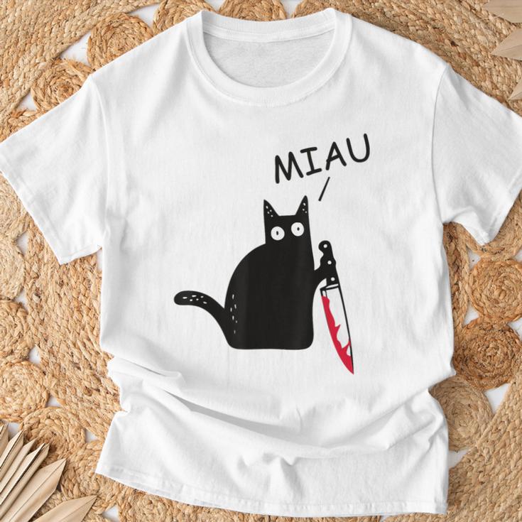 Verrückte Katze Mit Knife Crazy Cat With Knife T-Shirt Geschenke für alte Männer