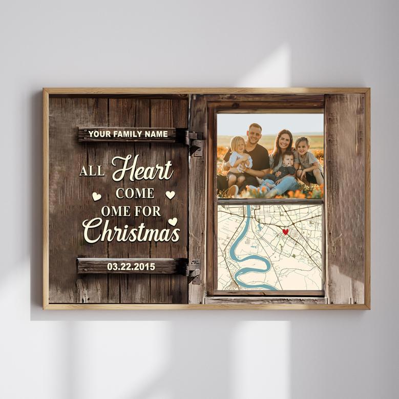 All Heart Come Home For Christmas Custom Map and Family Photo Canvas. | Familywalldecor DE