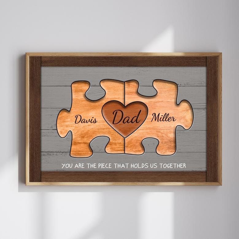 Custom Rustic Wood Puzzle Piece Canvas - Personalized Gift for Dad, Husband from Family | Familywalldecor UK