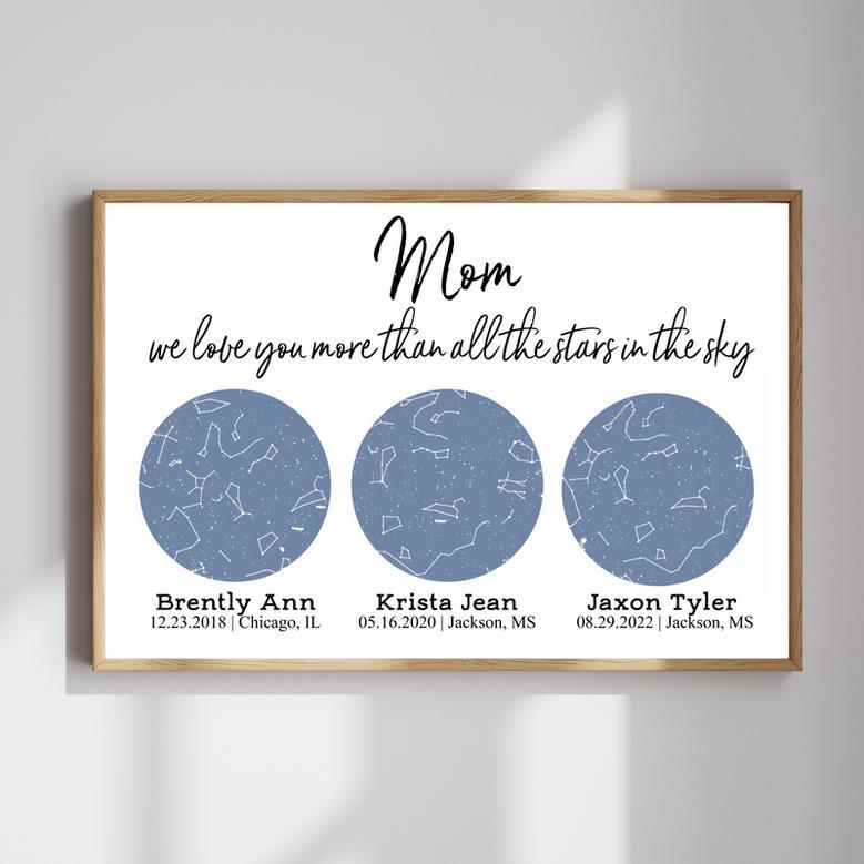 Custom Star Map Farmhouse Wood Sign Mothers Day Gift - Mom We Love You More Than All The Stars In The Sky | Familywalldecor CA