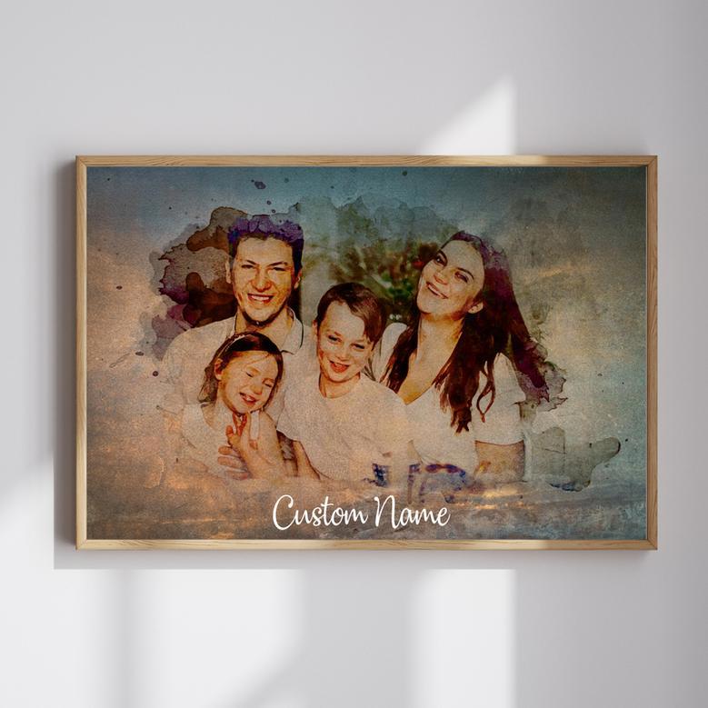 Custom Watercolor Canvas Gift - Personalized Wall Art with Wooden Background | Familywalldecor CA