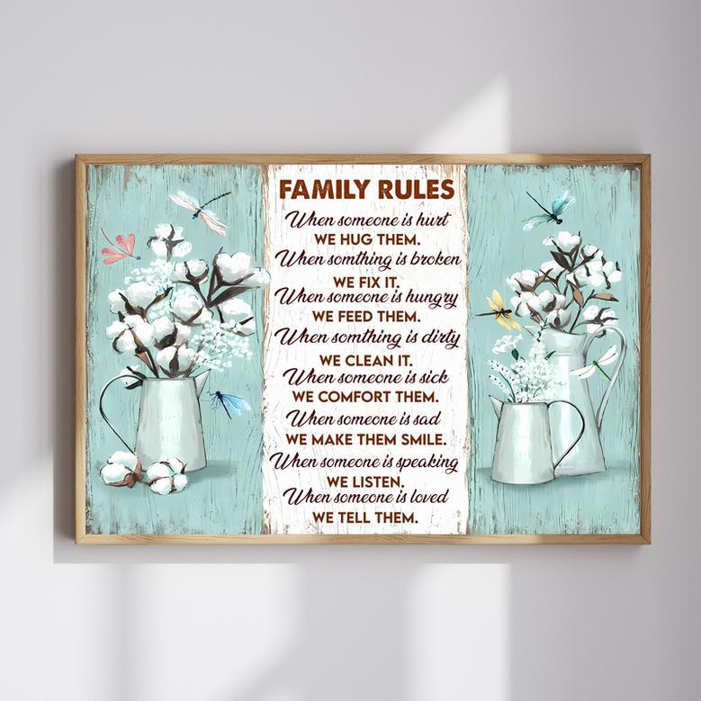 Dragonfly-Themed Family Rules Canvas - Inspirational Home Decor Art | Familywalldecor DE