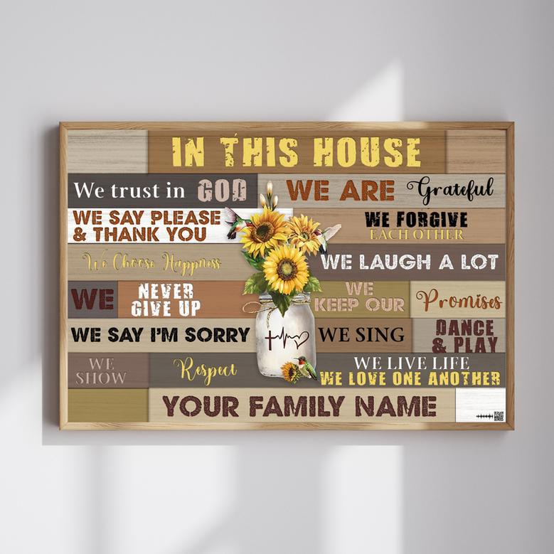 Family Rule Custom Family Name Canvas - In This House We Trust In God | Familywalldecor UK