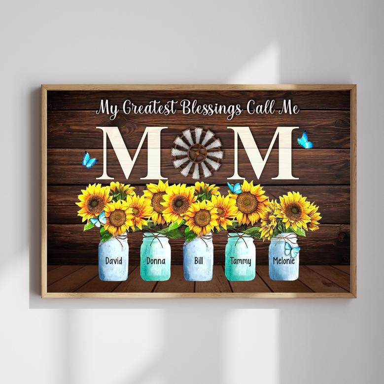 My Greatest Blessings Call Me Mom Canvas Wall Art, Custom Sunflower Canvas, Gift for Mom | Familywalldecor AU