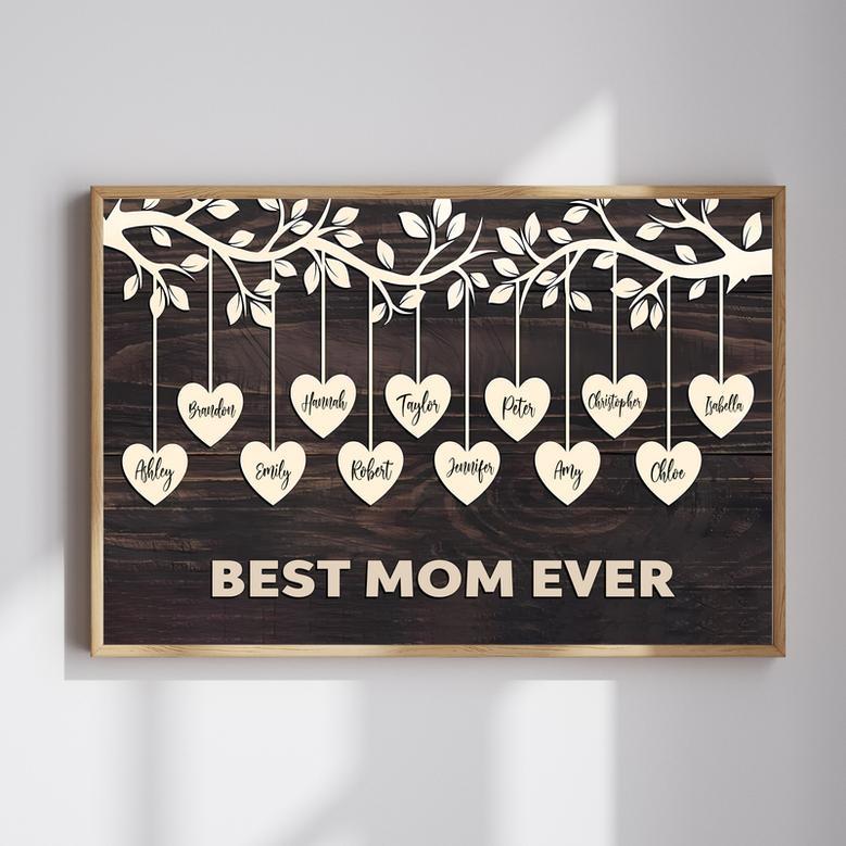 Personalized Family Tree Canvas Wall Art with Names – Mother’s Day Gift for Best Mom Ever