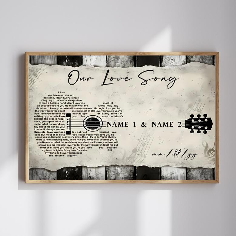 Personalized Guitar-Shaped Canvas with Custom Song Lyrics – Unique Anniversary Gift for Music Lovers | Familywalldecor