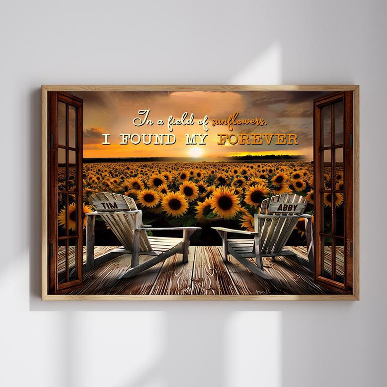 Sunflower Field Canvas - Custom Gift with _I Found My Forever_ Quote | Familywalldecor UK