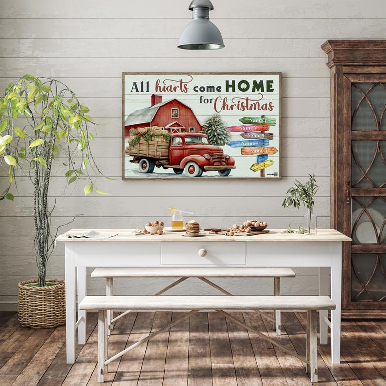 All Hearts Come Home for Christmas Custom Canvas With Family Name