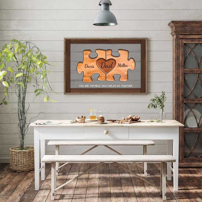 Custom Rustic Wood Puzzle Piece Canvas - Personalized Gift for Dad, Husband from Family